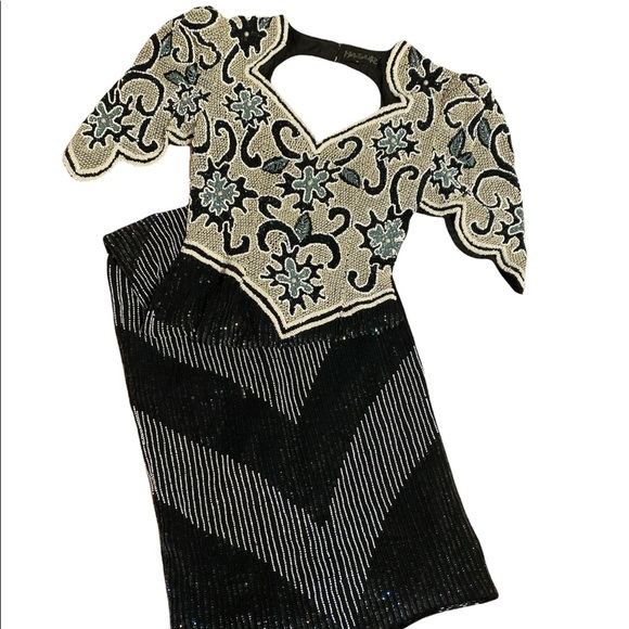 VINTAGE 80’s Hazar Beaded Glam Gown Dress size Small - Picture 3 of 8